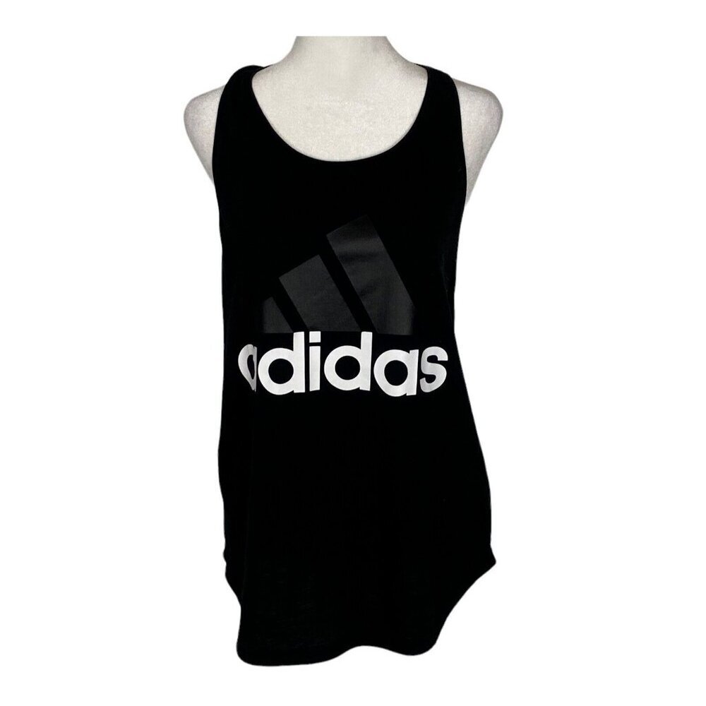ADIDAS Women Racerback Tank Top Size M Black Logo on Front Athleisure Gym 14-7